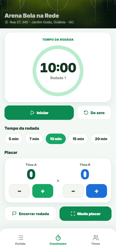 Cronômetro da rodada e placar