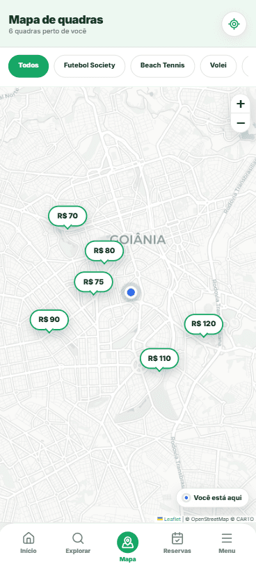 Mapa de quadras próximas