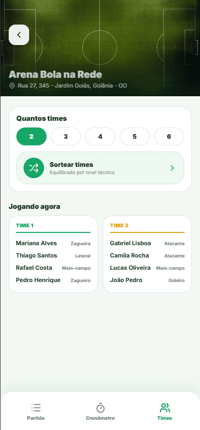 Sorteio de times pela posição de cada jogador